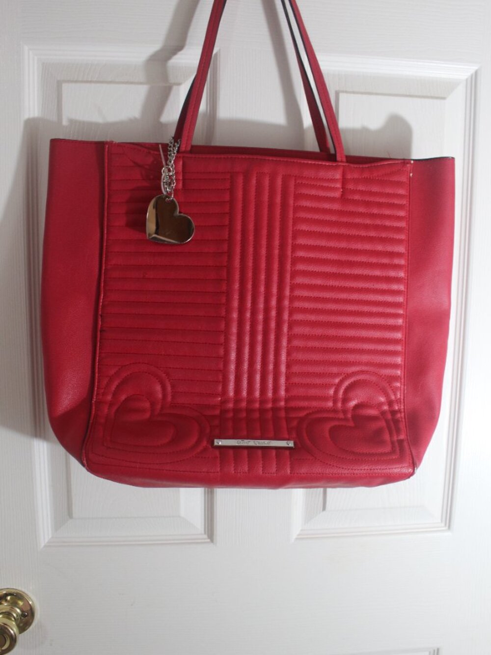 Betsey Johnson Red Embossed Tote with Floral Lining